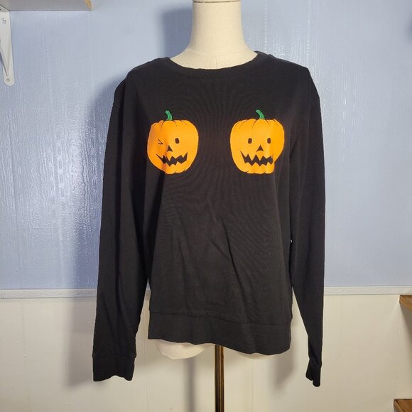 Divided by H&M Medium Black Orange Winking Pumpkin Longsleeve Sweatshirt - Picture 1 of 9